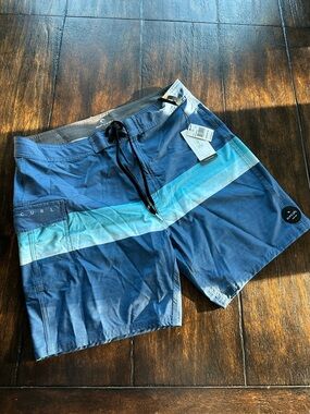 New Rip Curl Men’s Blue Gradient Stripe Boardshorts size 33